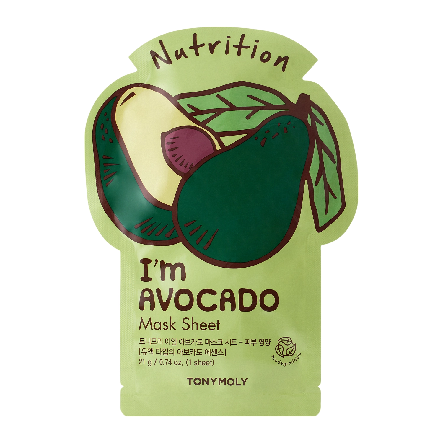 TonyMoly - I'm Real Avocado Mask Sheet Nutrition - Питательная тканевая маска с экстрактом авокадо - 1шт./21ml