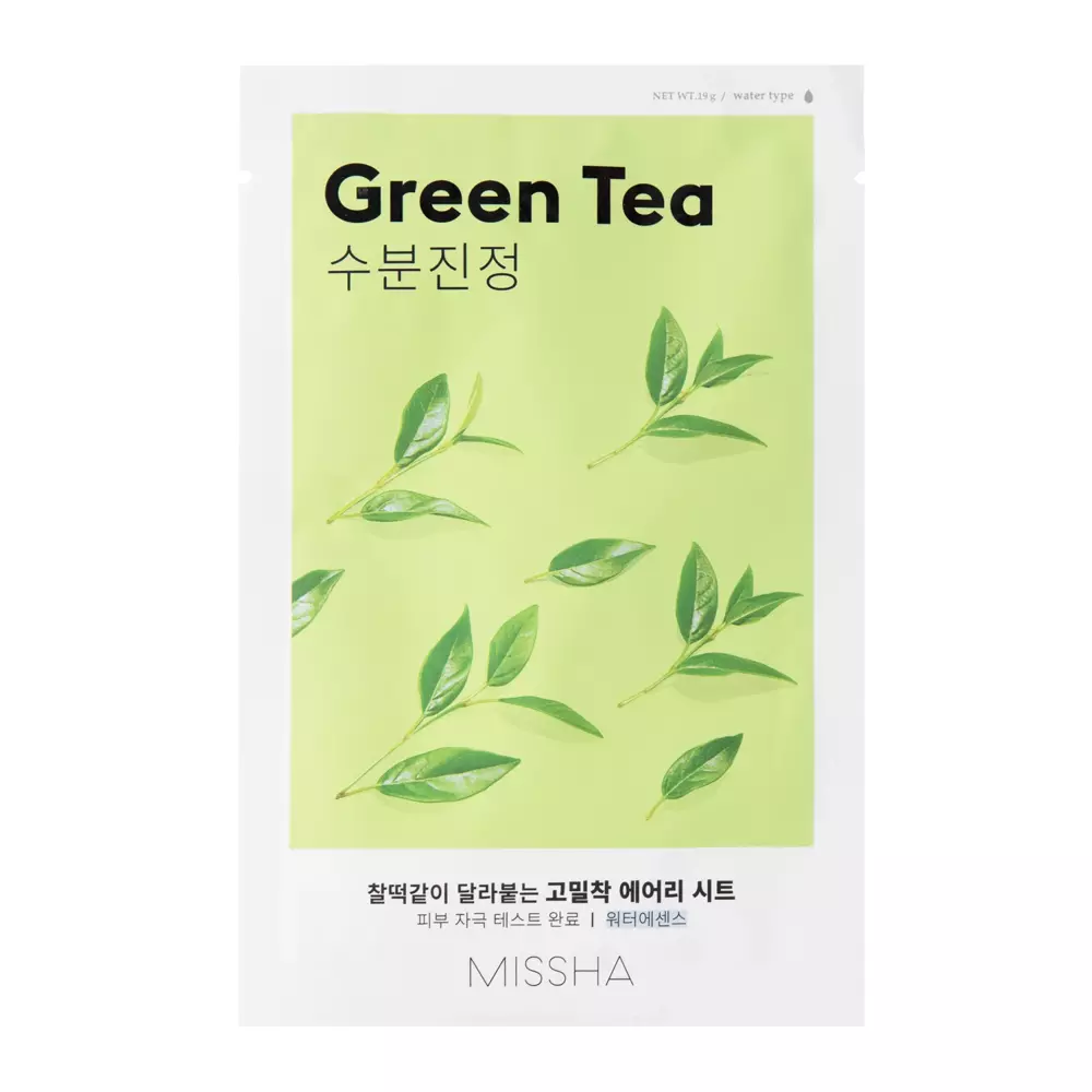 Missha - Airy Fit Sheet Mask - Green Tea - Зволожувальна тканинна маска із зеленим чаєм - 19g