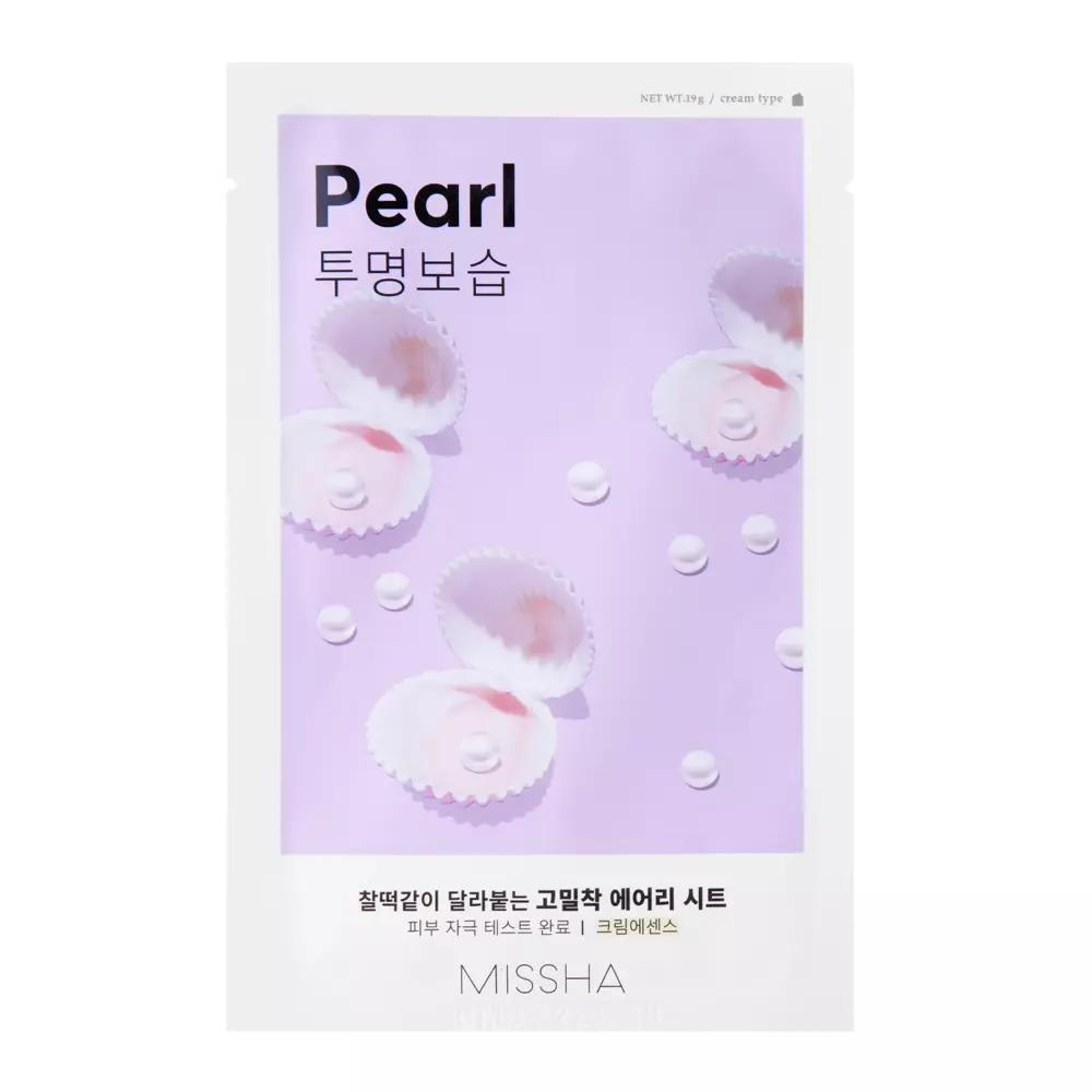 Missha - Airy Fit Sheet Mask - Pearl - Освітлювальна тканинна маска з екстрактом перлів - 19g