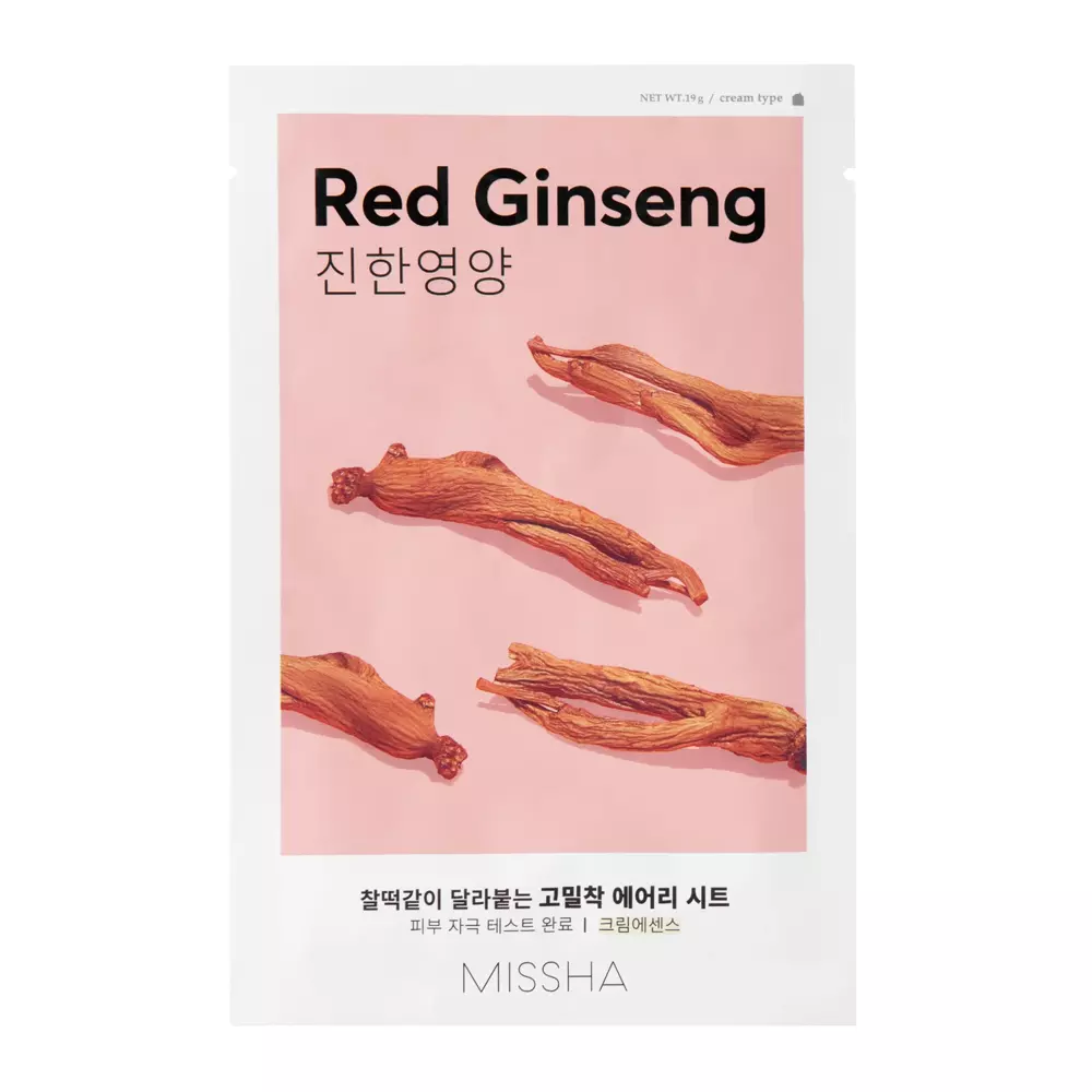 Missha - Airy Fit Sheet Mask - Red Ginseng - Живильна тканинна маска з екстрактом червоного женьшеню - 19g