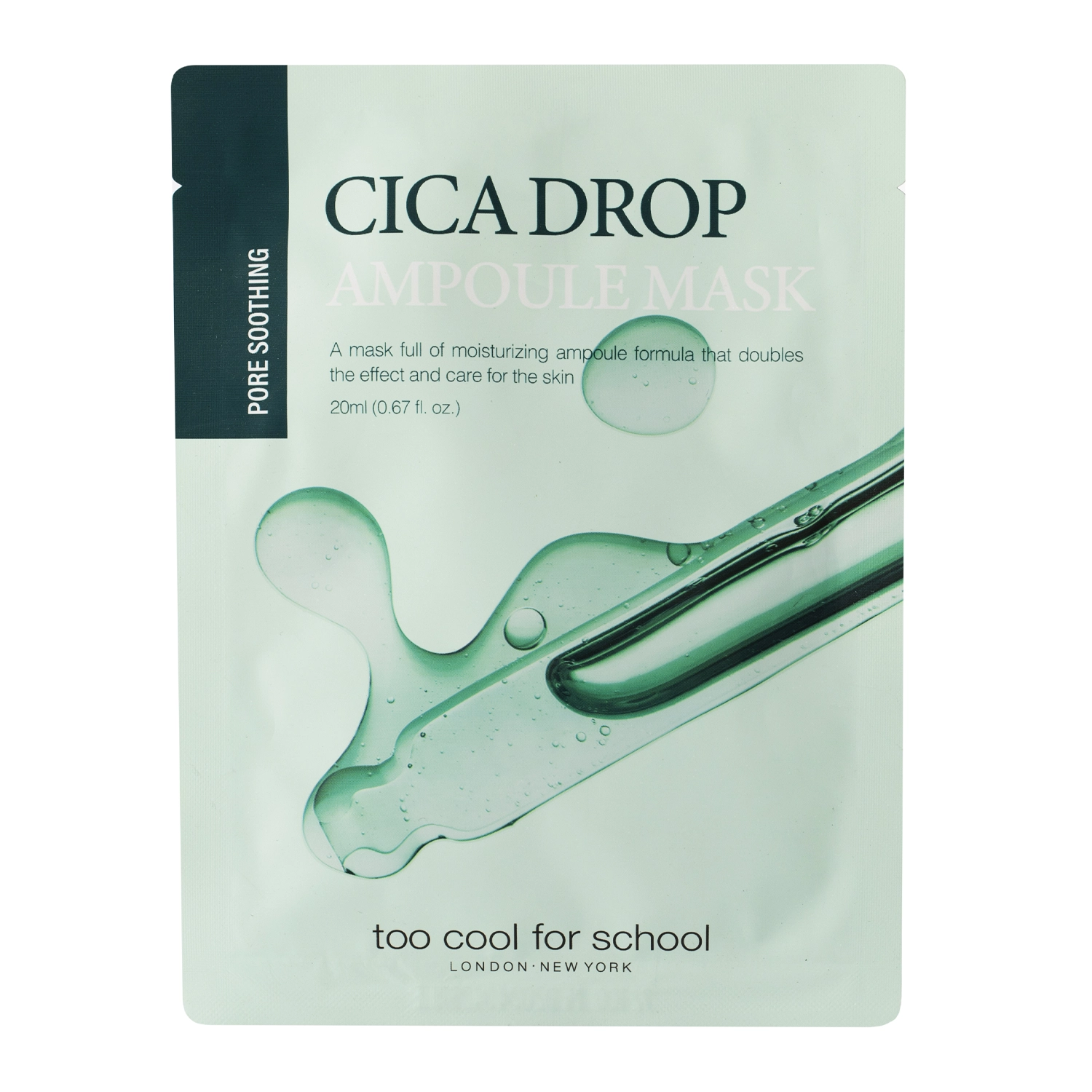 Too Cool for School - Drop Ampoule Mask Sheet Cica Drop Ampoule - Заспокійлива тканинна маска для обличчя - 1шт./20g